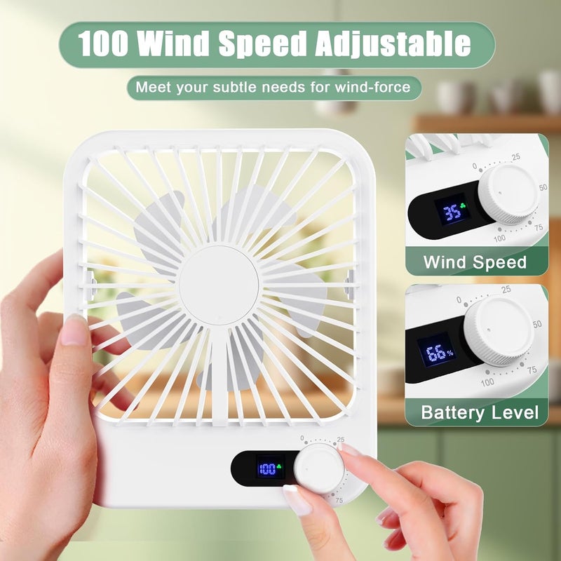 COOPERWIN Travel Fan for Sleeping, 6.8" Small Portable Fan Rechargeable Battery Powered, 100 Speeds Personal Mini Desk Fan for Office Bedroom, Cruise Ship Beach Vocation Travel Essentials, White - Image 2